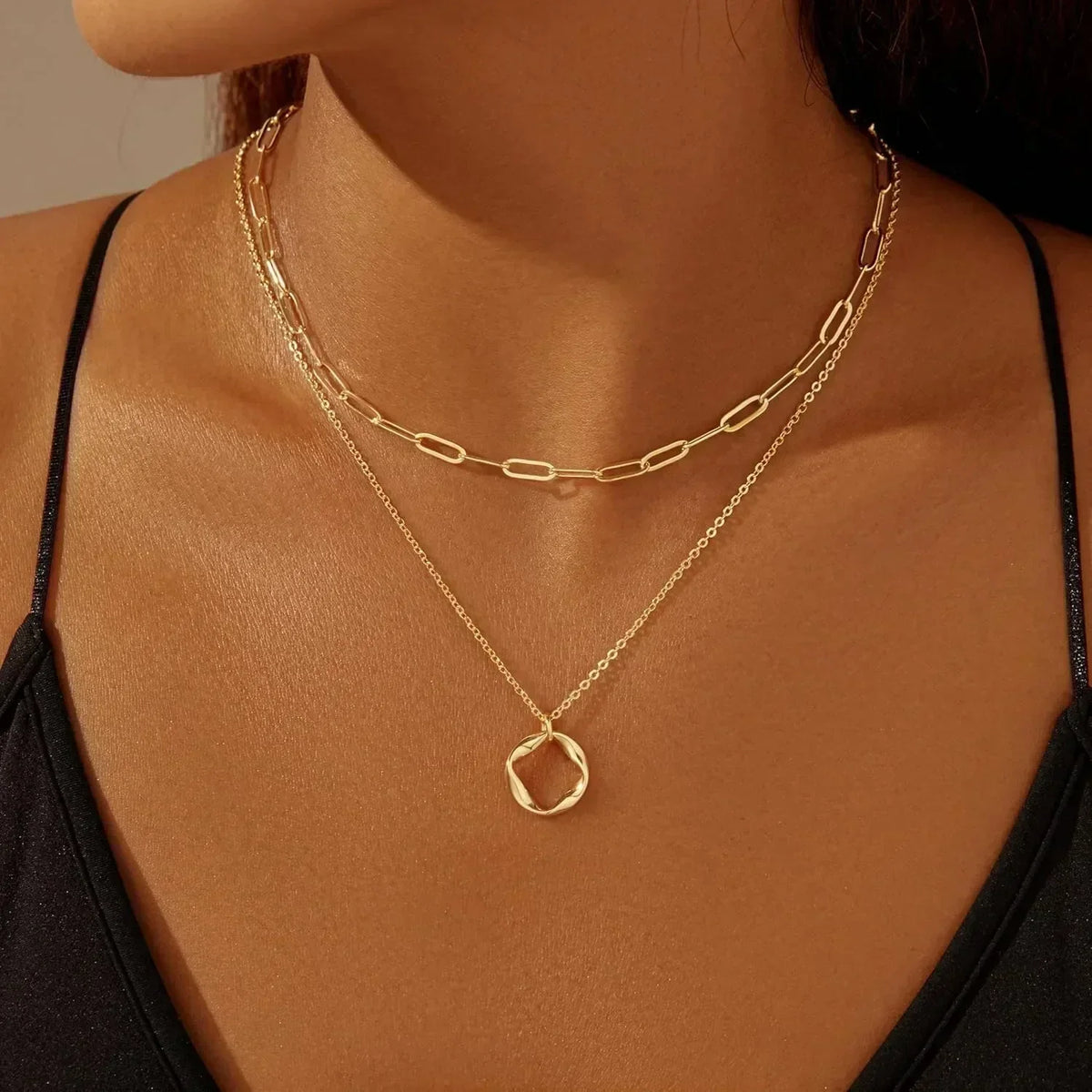 Track Belle Layered Circle Chain Necklace