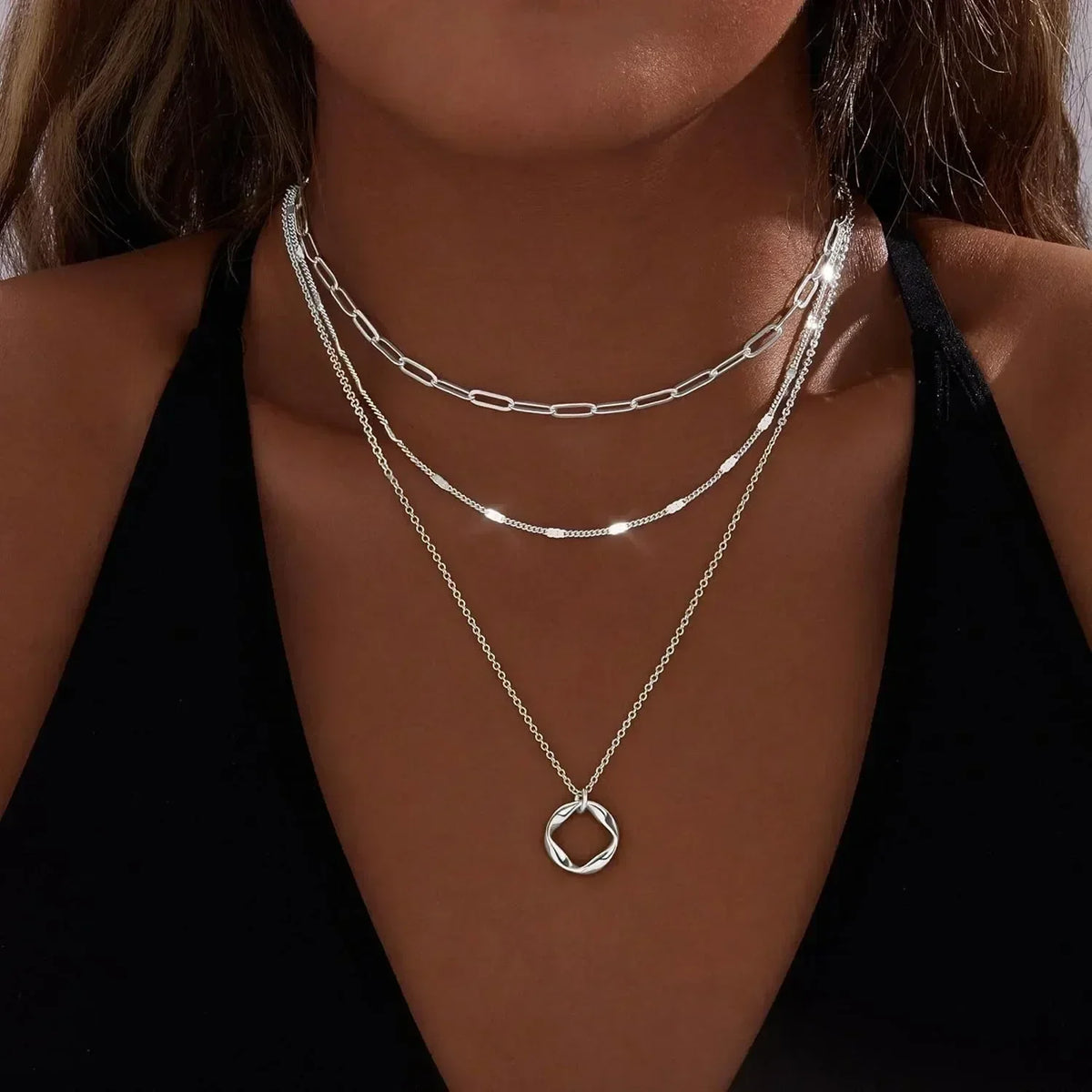 Track Belle Layered Circle Chain Necklace