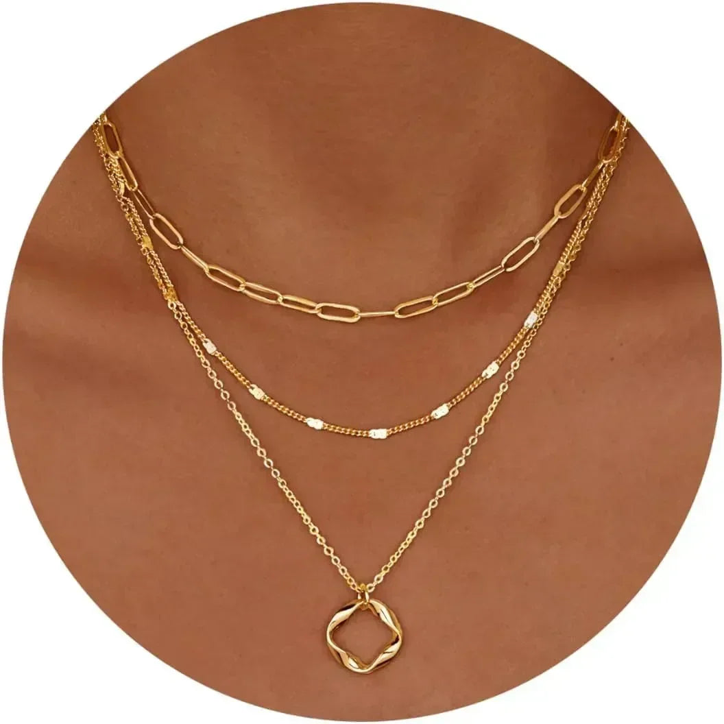 Track Belle Layered Circle Chain Necklace
