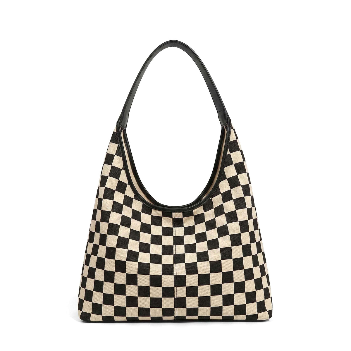 Checkered Hobo Bag for Women – Mixed Media Shoulder Bag with PU Leather Trim